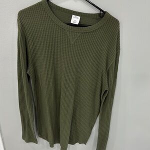Urban Outfitters Olive Green Waffle Knit Long Sleeve Top